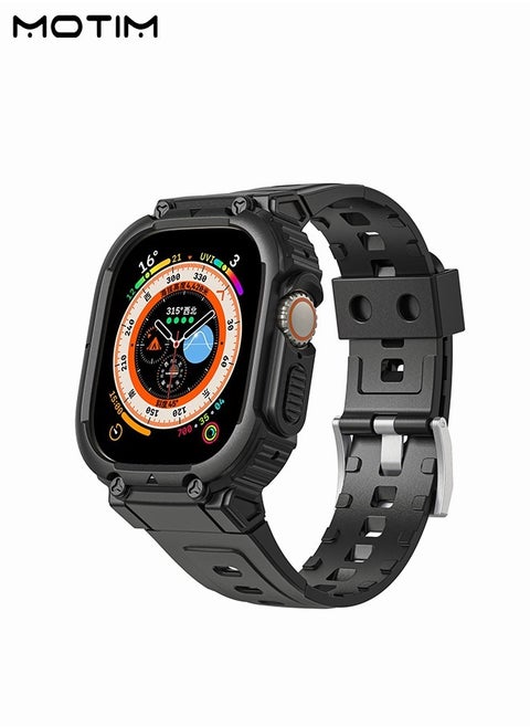 Apple Watch Ultra Band with Rugged Armor Case 49mm, Shockproof Wristband Replacement Strap with Bumper Case Cover for iWatch Ultra 1 and Ultra 2
