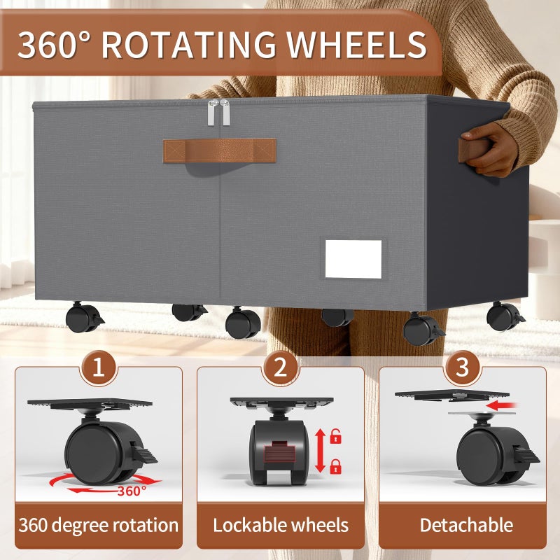 Foyego Shoe Organizer for Closet, Shoe Storage Organizer with Wheels and Adjustable Dividers, Stackable Shoe Storage Box with Clear Cover, Foldable Closet Shoe Organizer Fits up to 24-48 Pairs, Gray - Image 3
