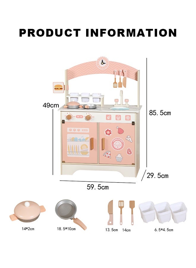 JSAITOYS Children Role Play Toy Pretend Pink Wooden Kitchen Toy Toddler Simulation Cooking Indoor Play Game Kids Educational Wooden Toy - Image 2