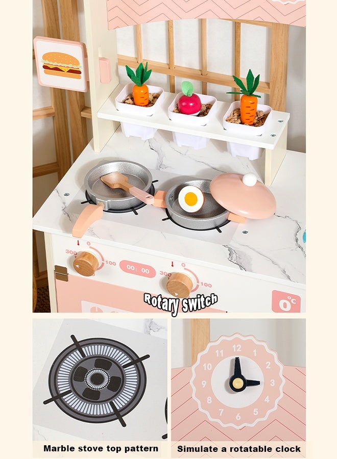 JSAITOYS Children Role Play Toy Pretend Pink Wooden Kitchen Toy Toddler Simulation Cooking Indoor Play Game Kids Educational Wooden Toy - Image 3
