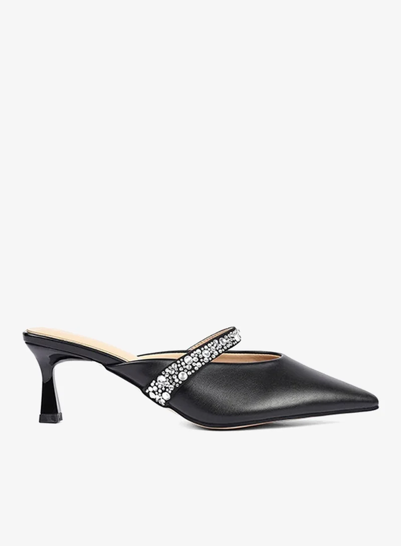 كابلي مولات نسائية بمقدمة مدببة وكعب كيتن منخفض ومزينة