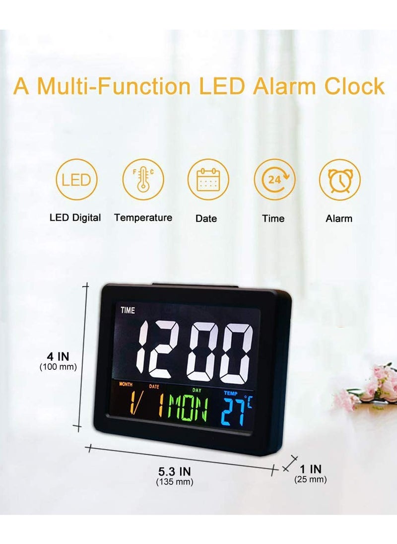 Crony LED Digital Desk Clock - Bedside Large Screen LED Alarm Clock with Date, Temperature | black  - Image 2