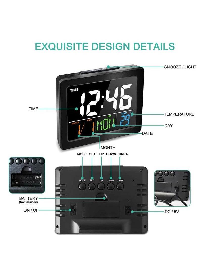 Crony LED Digital Desk Clock - Bedside Large Screen LED Alarm Clock with Date, Temperature | black  - Image 3