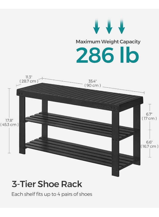 سونمجز مقعد ورف أحذية SONGMICS، منظّم أحذية من الخيزران بثلاثة طوابق، مقعد للمدخل، يتحمل حتى 129.7 كجم، 28.7 × 89.9 × 45.2 سم، مناسب للمدخل والحمّام وغرفة النوم، باللون الأسود الحبري - Image 3