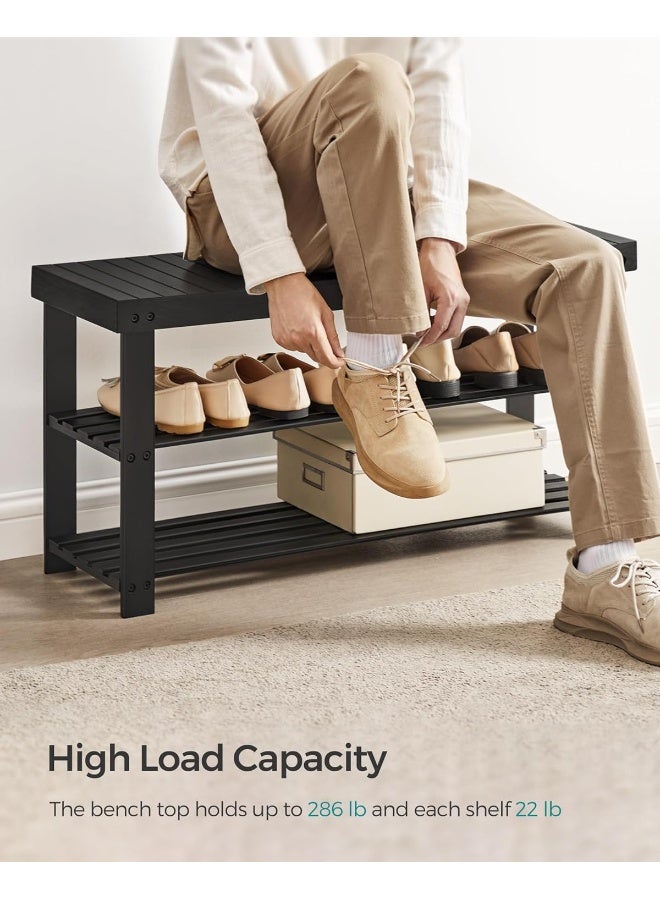 سونمجز مقعد ورف أحذية SONGMICS، منظّم أحذية من الخيزران بثلاثة طوابق، مقعد للمدخل، يتحمل حتى 129.7 كجم، 28.7 × 89.9 × 45.2 سم، مناسب للمدخل والحمّام وغرفة النوم، باللون الأسود الحبري - Image 4