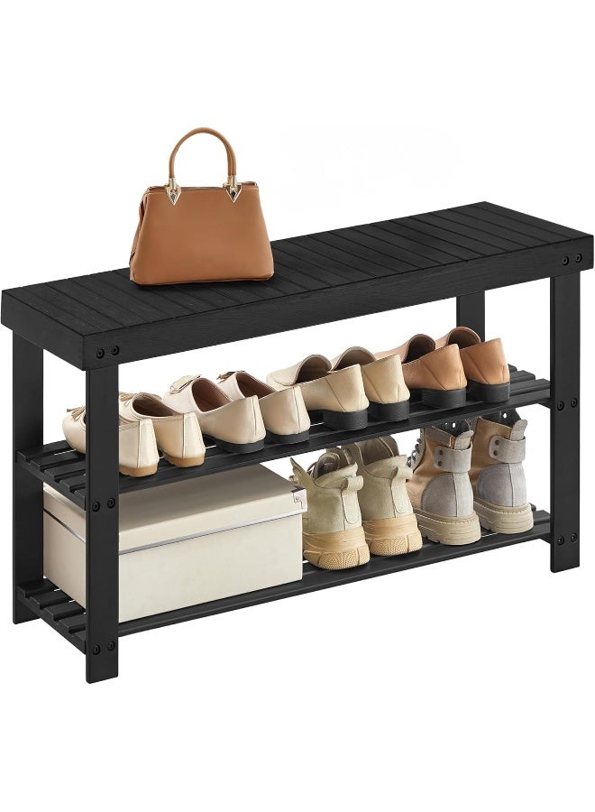 سونمجز مقعد ورف أحذية SONGMICS، منظّم أحذية من الخيزران بثلاثة طوابق، مقعد للمدخل، يتحمل حتى 129.7 كجم، 28.7 × 89.9 × 45.2 سم، مناسب للمدخل والحمّام وغرفة النوم، باللون الأسود الحبري - Image 2
