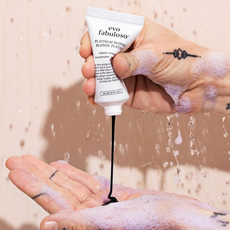 EVO Fabuloso Platinum Blonde Toning Shampoo - Travel Size Shampoo, Gently Cleanse, Tone & Neutralise Brassy, Yellow Tones For Color Treated Blonde Hair - 1.0fl.oz - Image 5