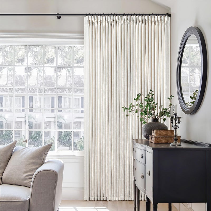 TWODRAPES Memory Shape Trained Pinch Pleated Linen Curtains 100 Inches Long for Living Room Bedroom Custom Pleat with Hooks for Track Back Tab Light Filtering Window Curtain 100 Inch Drapes for Dining Room - Image 1
