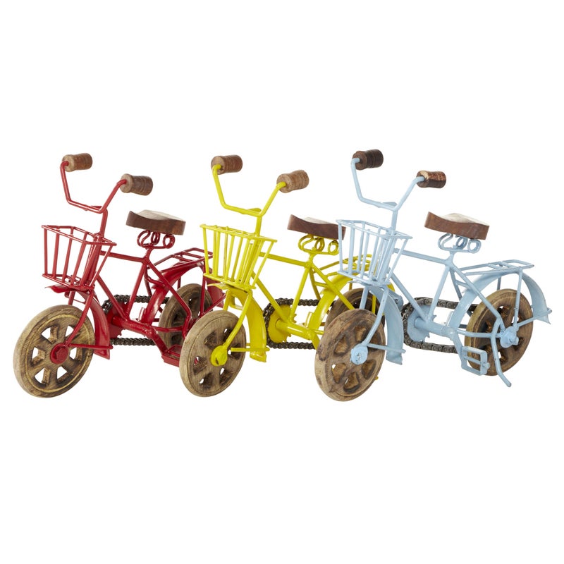 Deco 79 Metal Bike Decorative Sculpture Home Decor Statues with Wood Wheels set of 3 Accent Figurines 11 x 5 x 8 Multi Colored
