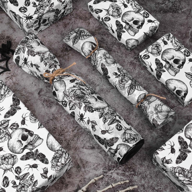 Bolsome 100 Sheets Vintage Skull and Floral Tissue Paper for Gift Wrapping Skull Rose Butterfly Spider Printed Tissue Paper for Gift Bags for Halloween Party DIY Craft, 20 Ã— 14 Inches - Image 3