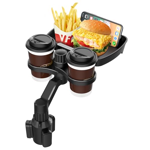Biupky Car Cup Holder Expander 4in1 Universal Cup Holder Tray Compatible with 26 to 394 Multi Cup Holders Table with Large Food Tray Phone Mount for Travel Auto Trucker Road Trip Essentials - Image 1