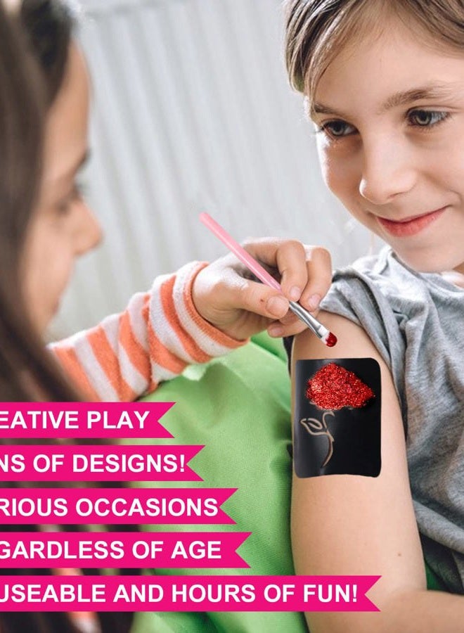 DOUBORQ Temporary Glitter Tattoo Kit for Kids makeup,30 Body Glitter,3 Glitter Glue,5 Sheets Tattoos Stencil,5 Pcs Makeup Brush,6 Fluorescent Powder,Rhinestone Stickers,Holiday,Party,Nail Art - Image 5