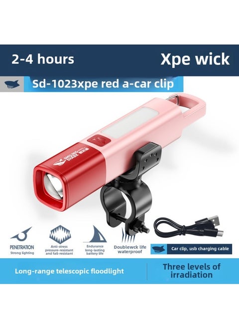 Outdoor Riding Lights COBSide Zoom Long-range Dual-purpose Portable Flashlight Bicycle Lights With Car Clip Night Riding Essential-Color:1023 Zoom Flashlight-red Cycling Model [with Car Clip; Built-in Battery 1200mah]