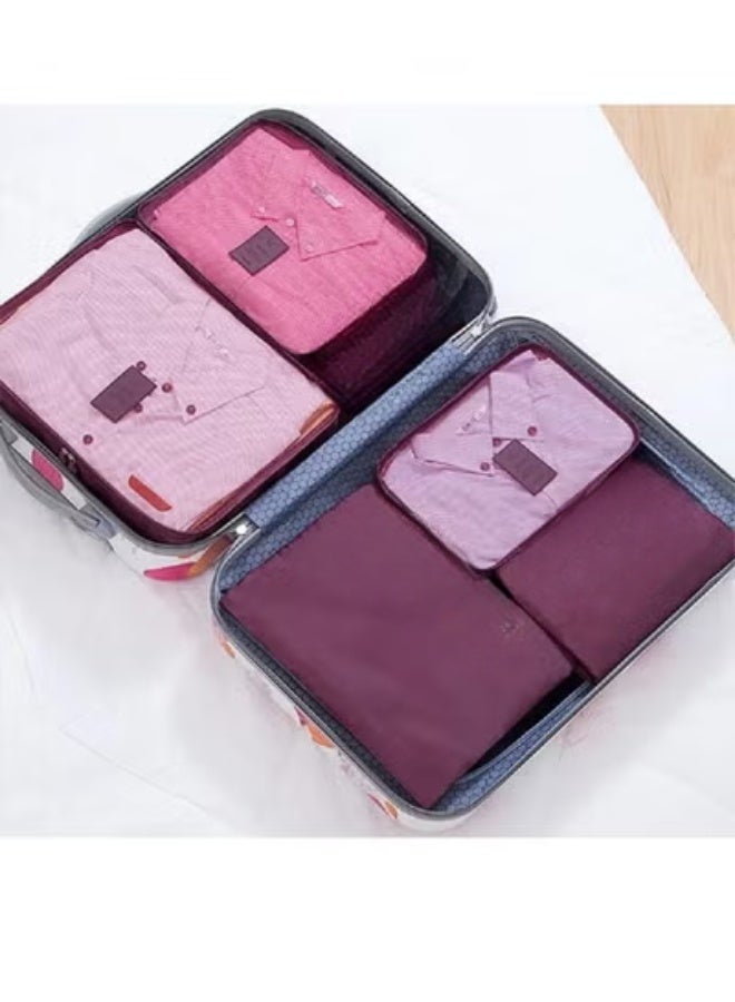 6-Piece Travel Luggage Storage Bag Set - 3 Travel Storage Bags + 3 Small Clothing Organizers (Deep Red) - Image 3