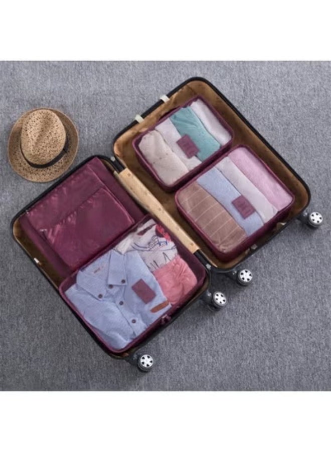 6-Piece Travel Luggage Storage Bag Set - 3 Travel Storage Bags + 3 Small Clothing Organizers (Deep Red) - Image 2