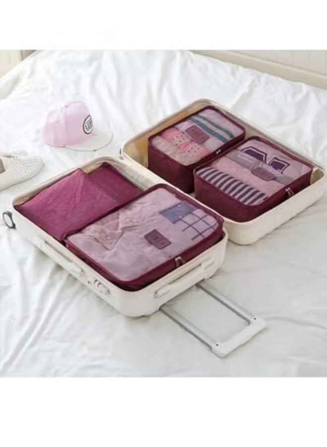 6-Piece Travel Luggage Storage Bag Set - 3 Travel Storage Bags + 3 Small Clothing Organizers (Deep Red) - Image 4