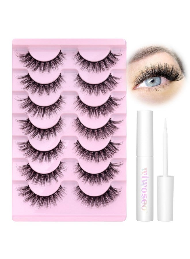 wiwoseo Wispy Lashes Natural Look False Eyelashes with Lash Glue Cat Eye Lashes Kit Lashes Extension with Eyelash Glue Short Mink Lashes Pack, 7 Pairs with Clear Lash Glue by wiwoseo - Image 1