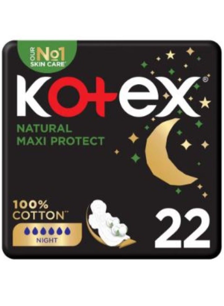 كوتكس فوط صحية طبيعية ماكسي سميكة ليلي بالأجنحة من كوتكس - 22 قطع - Image 1