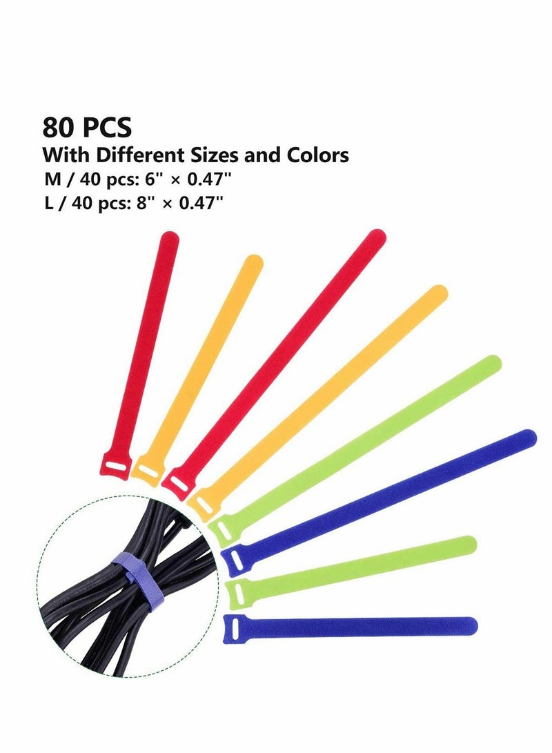 Loquat 80 PCs Reusable Fastening Cable Ties, Multi Purpose Hook Loop Cable Straps Wire Ties Management, Adjustable Multicoloured Cords Organizer for Computer, Laptop, TV, Electronics - Image 2