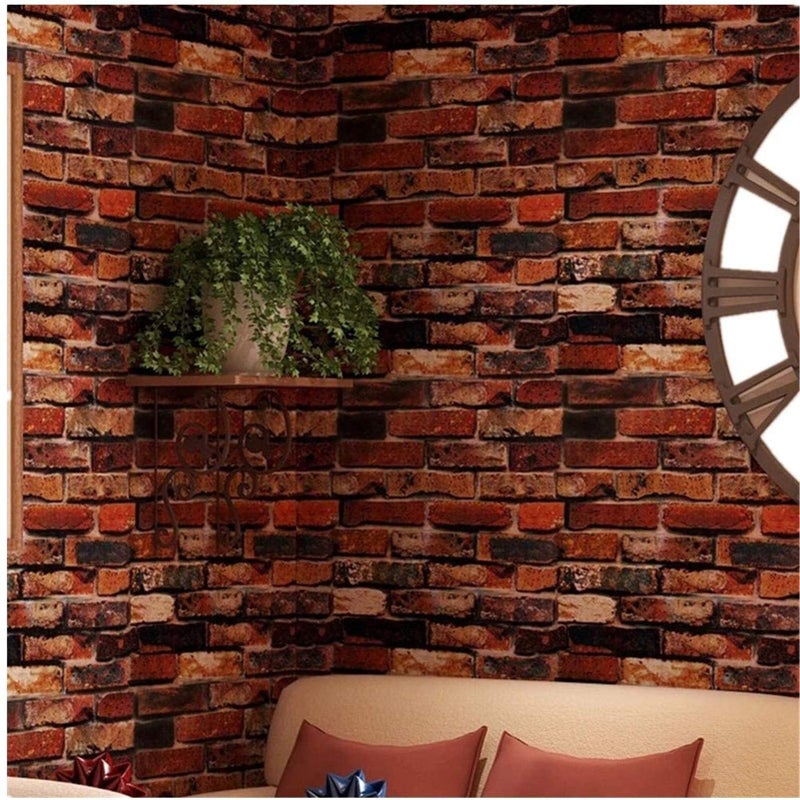 Yancorp 18 x 120 Brick Wallpaper Rust Red Peel and Stick Wallpaper Self Adhesive Fireplace Backdrop Kitchen Backsplash Wall Decor Stick on Wallpaper