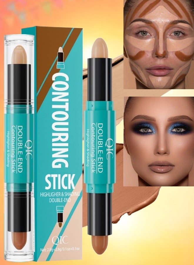 QIC 2 in1 Contouring Stick Highlighting Contour Highlighter Makeup Stick Double ended Eye Concealer Stick Facial Highlighter Makeup Mineral Contour Concealer Smooth Cream Bronzer Stick Shading Stick 03  - Image 1