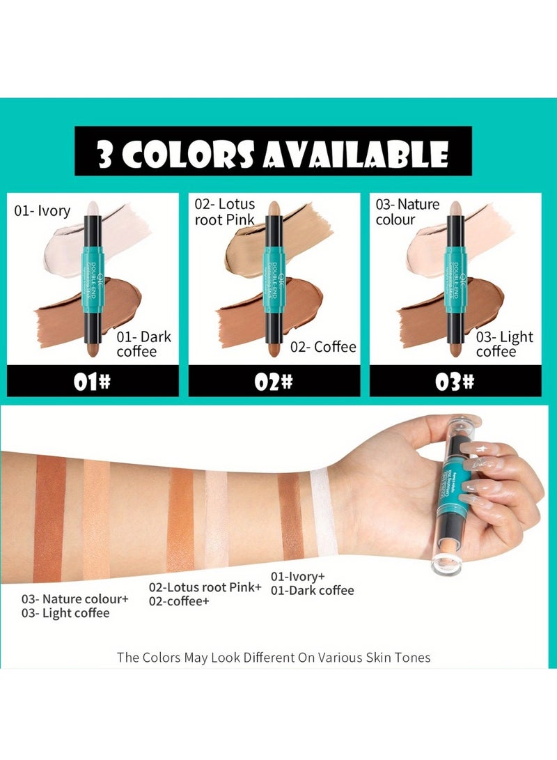 QIC 2 in1 Contouring Stick Highlighting Contour Highlighter Makeup Stick Double ended Eye Concealer Stick Facial Highlighter Makeup Mineral Contour Concealer Smooth Cream Bronzer Stick Shading Stick 03  - Image 5