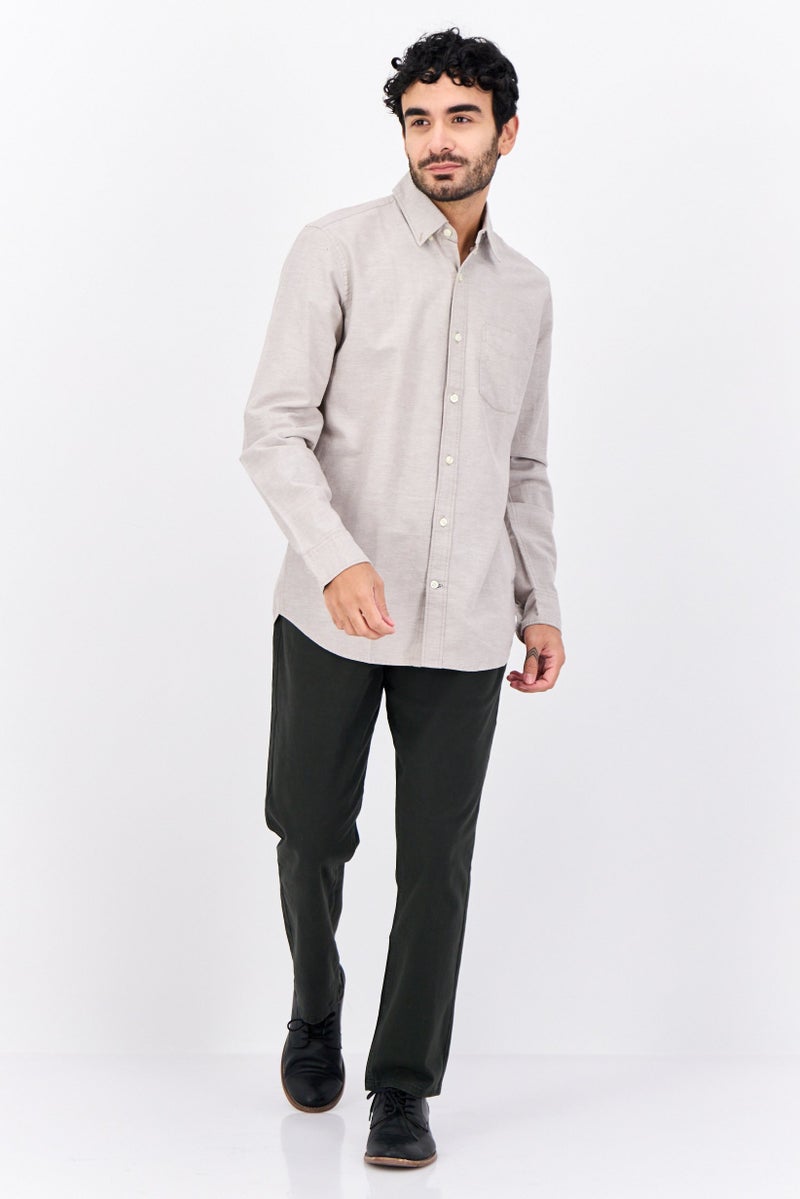 GAP Men Standard Fit Long Sleeves Chambray Casual Shirt, Grey - Image 4