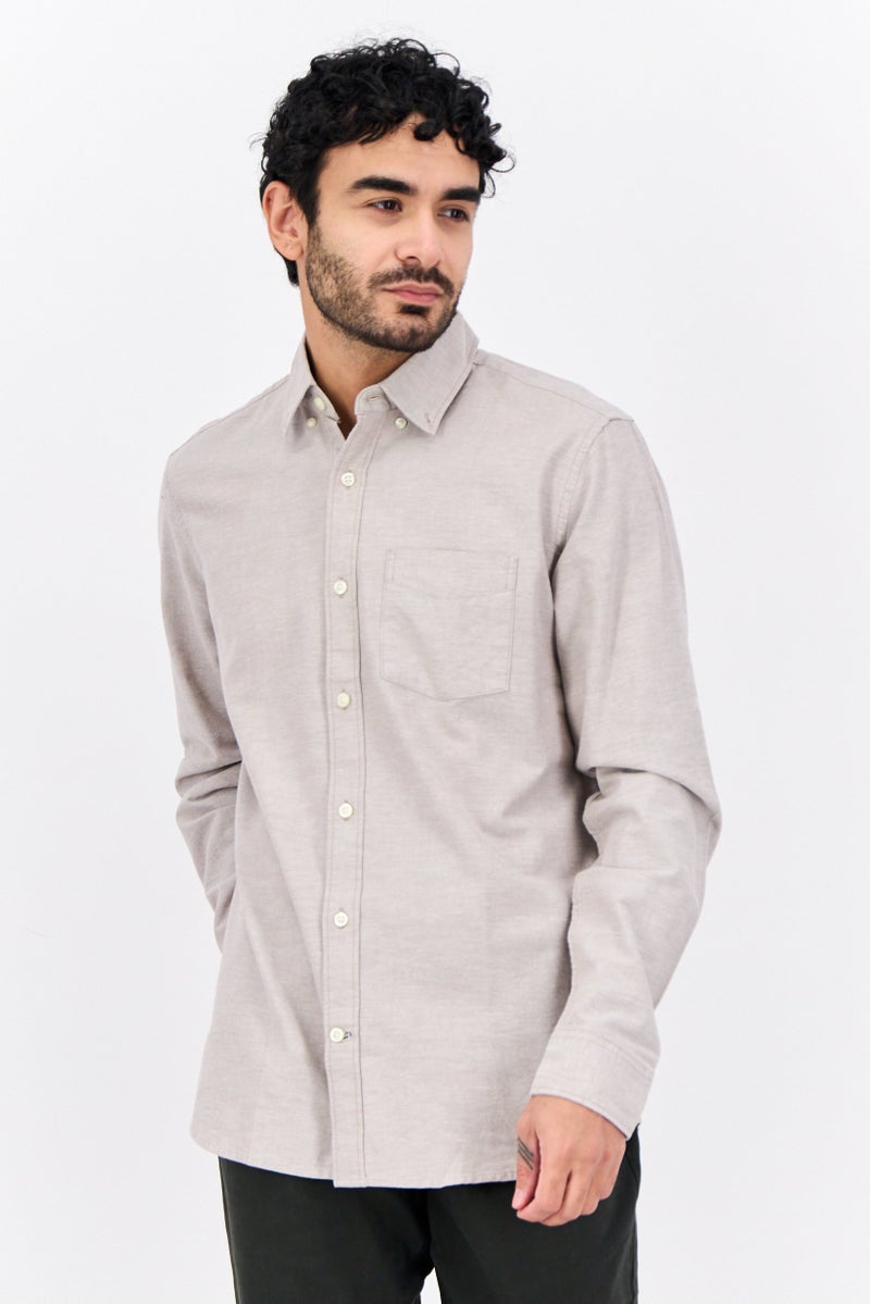 GAP Men Standard Fit Long Sleeves Chambray Casual Shirt, Grey - Image 1