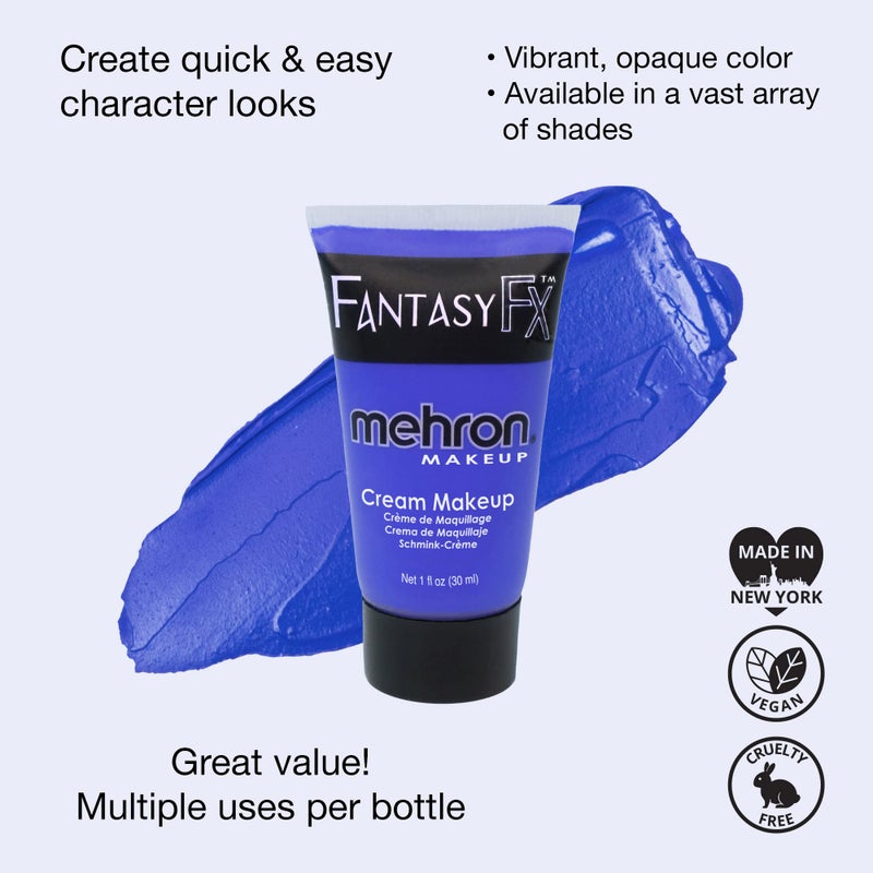 Mehron Makeup Fantasy FX Cream Makeup | Water Based | Halloween | Blue Face & Body Paint For Adults 1 fl oz (30ml) (Blue) - Image 2