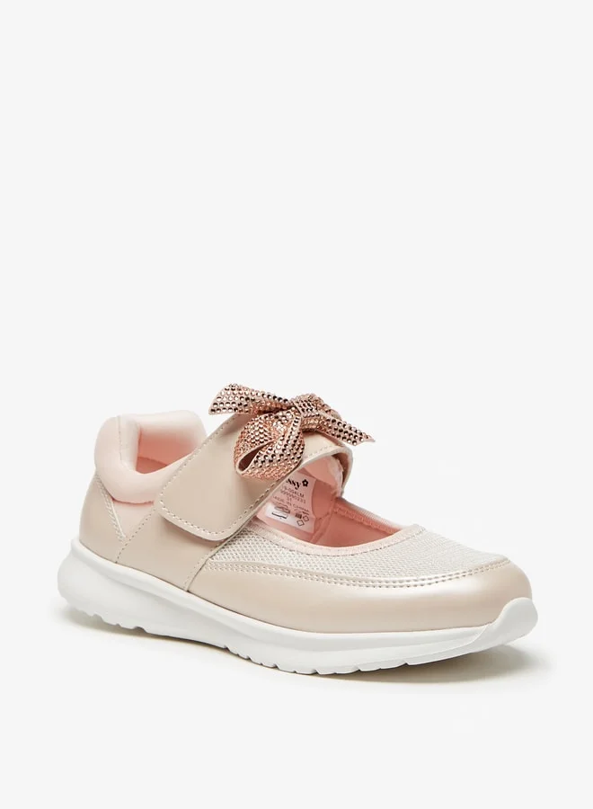 MISSY Girls Embellished Bow Accented Sneakers with Hook and Loop Closure