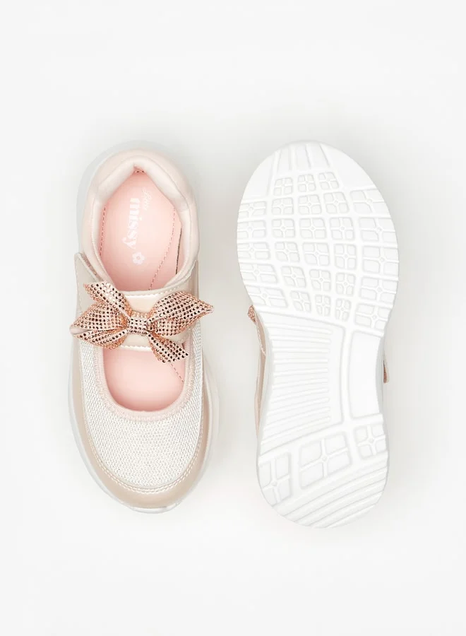 MISSY Girls Embellished Bow Accented Sneakers with Hook and Loop Closure