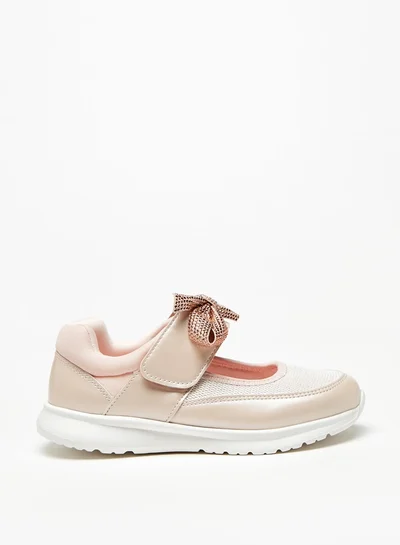 MISSY Girls Embellished Bow Accented Sneakers with Hook and Loop Closure