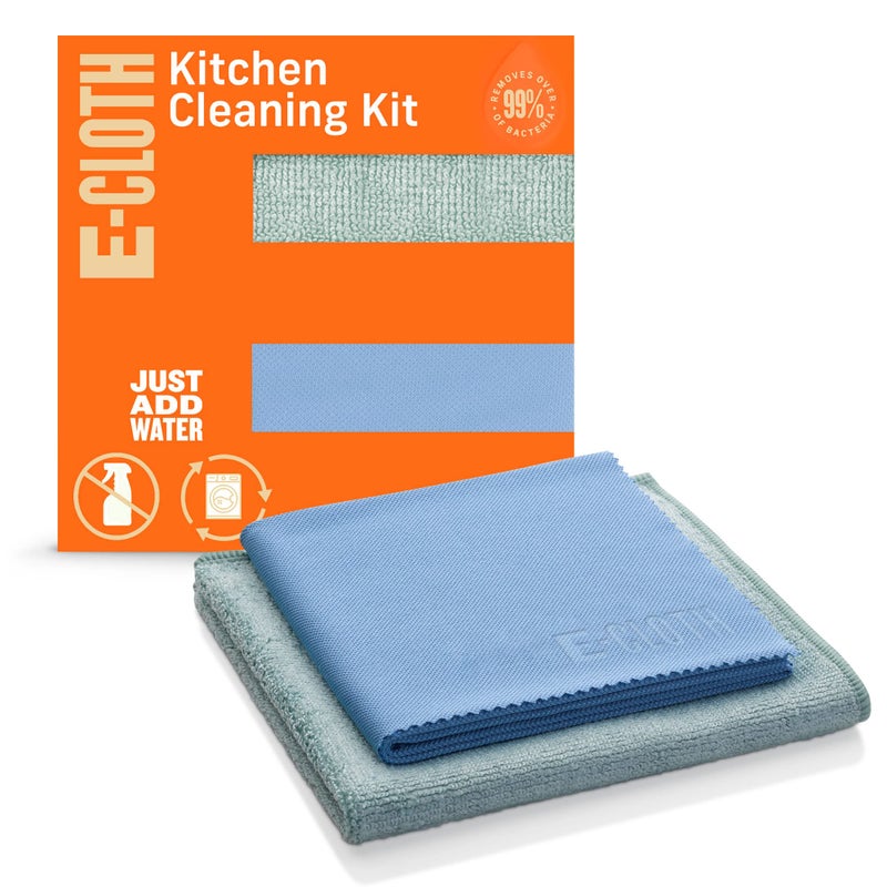ECloth Kitchen Cleaning Kit Premium Microfiber Cleaning Cloth with Scrubber Ideal Cleaning Supplies for Kitchen Sinks and Dish Scrubber 100 Wash Guarantee 2 Cloth Set