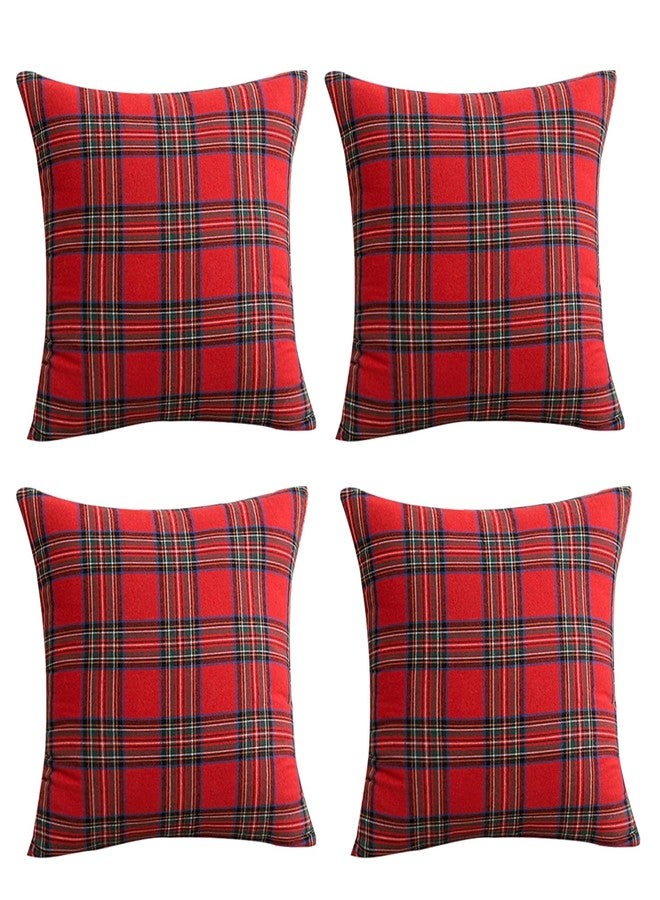 Softalker Christmas Pillow Cover 18x18 Set of 4 - Red Tartan Checkered Throw Pillow Cover, Farmhouse Buffalo Plaid Xmas Decorative Cushion Case for Couch Sofa, Christmas Holiday Decor - Image 1