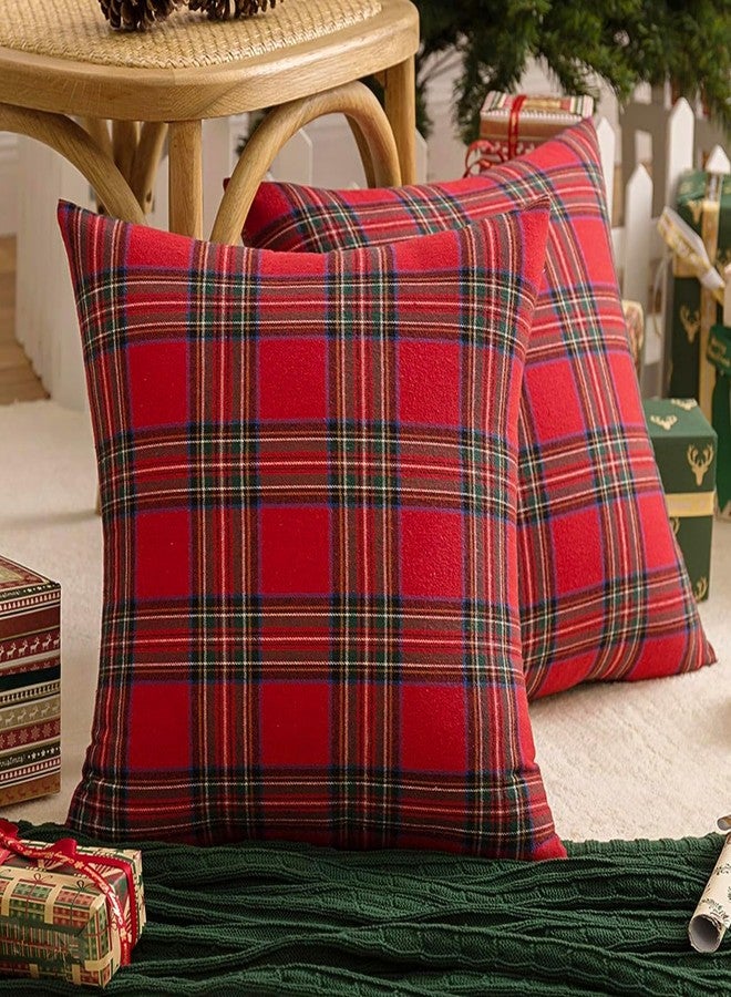 Softalker Christmas Pillow Cover 18x18 Set of 4 - Red Tartan Checkered Throw Pillow Cover, Farmhouse Buffalo Plaid Xmas Decorative Cushion Case for Couch Sofa, Christmas Holiday Decor - Image 2