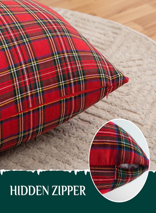 Softalker Christmas Pillow Cover 18x18 Set of 4 - Red Tartan Checkered Throw Pillow Cover, Farmhouse Buffalo Plaid Xmas Decorative Cushion Case for Couch Sofa, Christmas Holiday Decor - Image 3