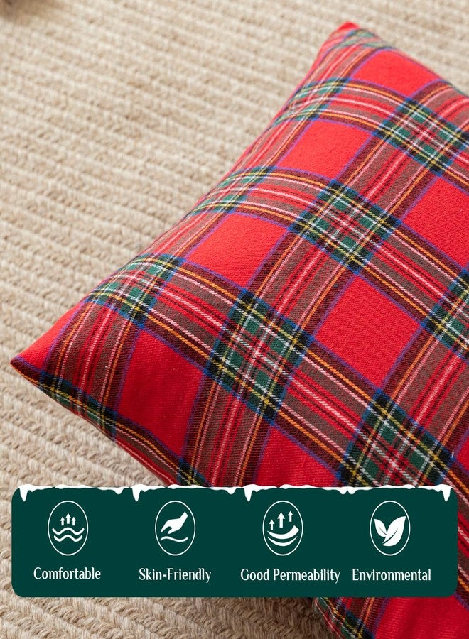 Softalker Christmas Pillow Cover 18x18 Set of 4 - Red Tartan Checkered Throw Pillow Cover, Farmhouse Buffalo Plaid Xmas Decorative Cushion Case for Couch Sofa, Christmas Holiday Decor - Image 4