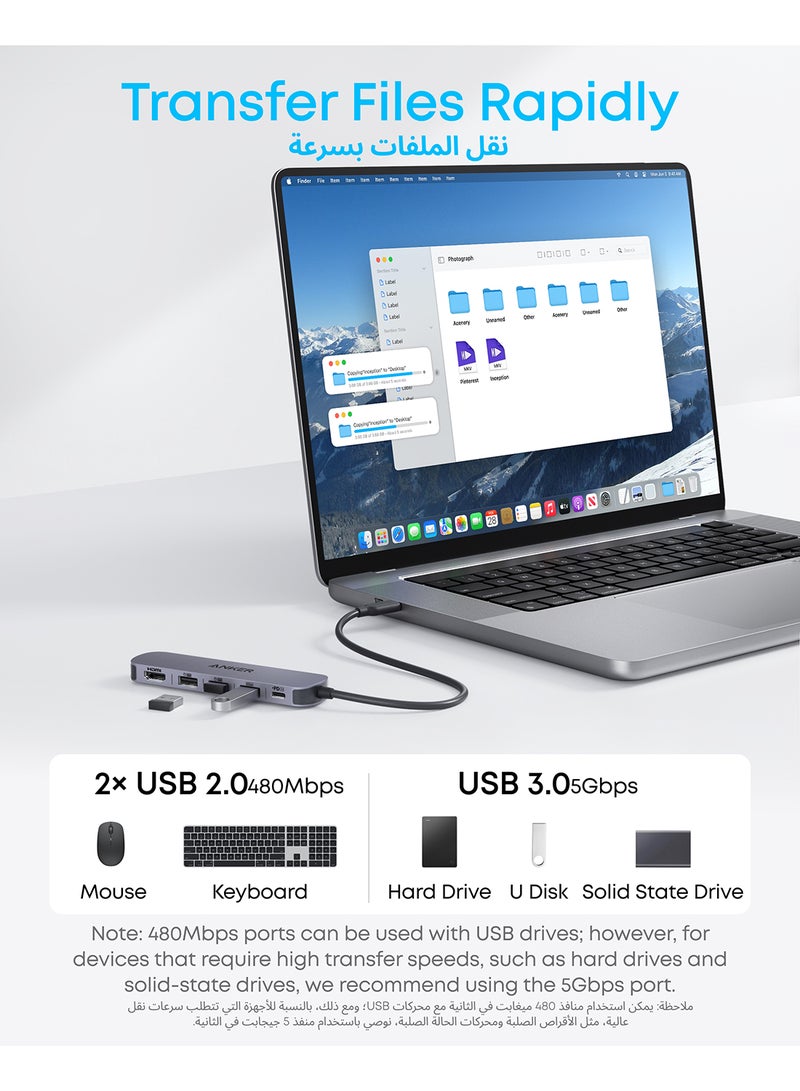 Anker USB-C Hub (5-in-1), 4K@30Hz HDMI with 100W Max Power Delivery, USB-C and USB-A Data Ports, Compact and Stylish for MacBook, Dell XPS, and More (Charger Not Included) - Image 4