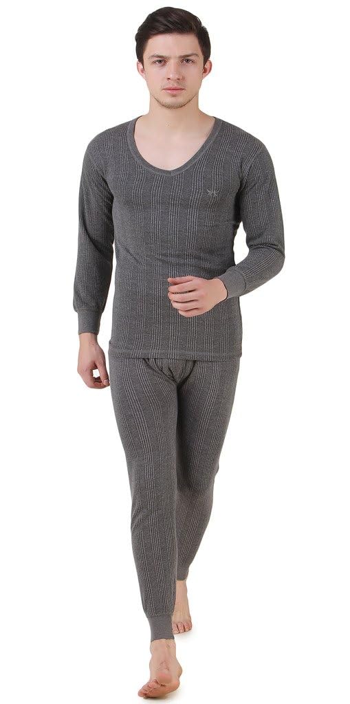 HAP Quilted Thermal Set V Neck Top + Trouser | Body Warmer | Cosy Winter Innerwear for Man, Extra Small (Dark Grey) - Image 1