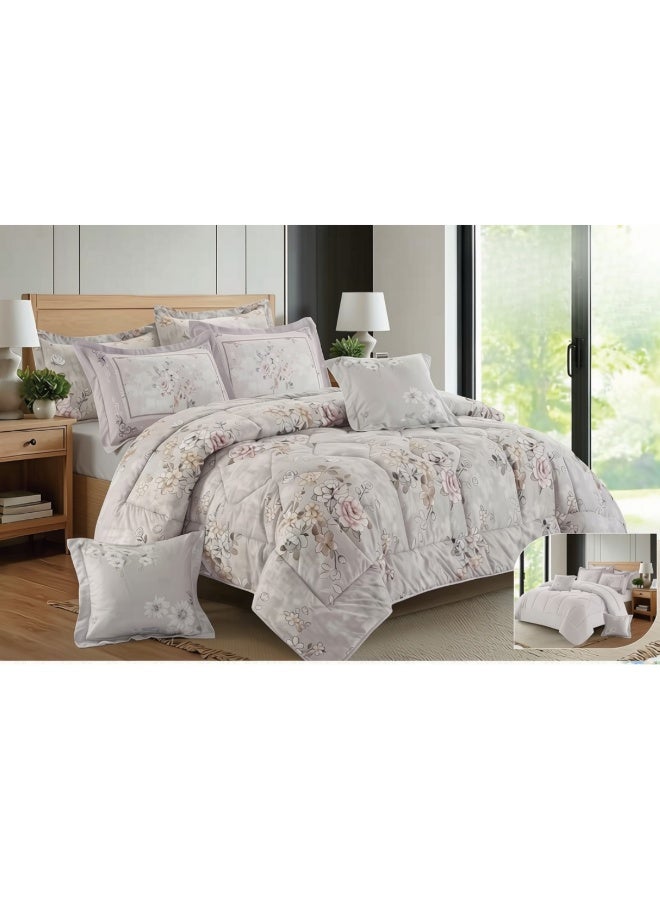 SMART HOME Luxurious Double bedspread made of 100% microfiber, reversible bed cover, double-filled duvet cover set, 8-piece sleeping set (1 filled duvet cover +1 fitted sheet +2 pillowcase +2 pillow Cover +2 Square Pillow Cover). Bedspread measures 260 x 240 cm and duvet covers measure 200x200+30 cm (colors same as the picture) - Image 1