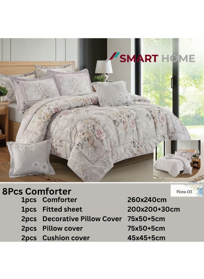 SMART HOME Luxurious Double bedspread made of 100% microfiber, reversible bed cover, double-filled duvet cover set, 8-piece sleeping set (1 filled duvet cover +1 fitted sheet +2 pillowcase +2 pillow Cover +2 Square Pillow Cover). Bedspread measures 260 x 240 cm and duvet covers measure 200x200+30 cm (colors same as the picture) - Image 2