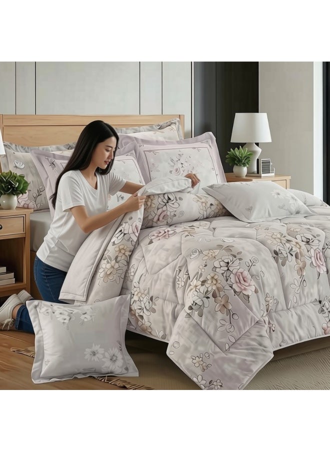 SMART HOME Luxurious Double bedspread made of 100% microfiber, reversible bed cover, double-filled duvet cover set, 8-piece sleeping set (1 filled duvet cover +1 fitted sheet +2 pillowcase +2 pillow Cover +2 Square Pillow Cover). Bedspread measures 260 x 240 cm and duvet covers measure 200x200+30 cm (colors same as the picture) - Image 5