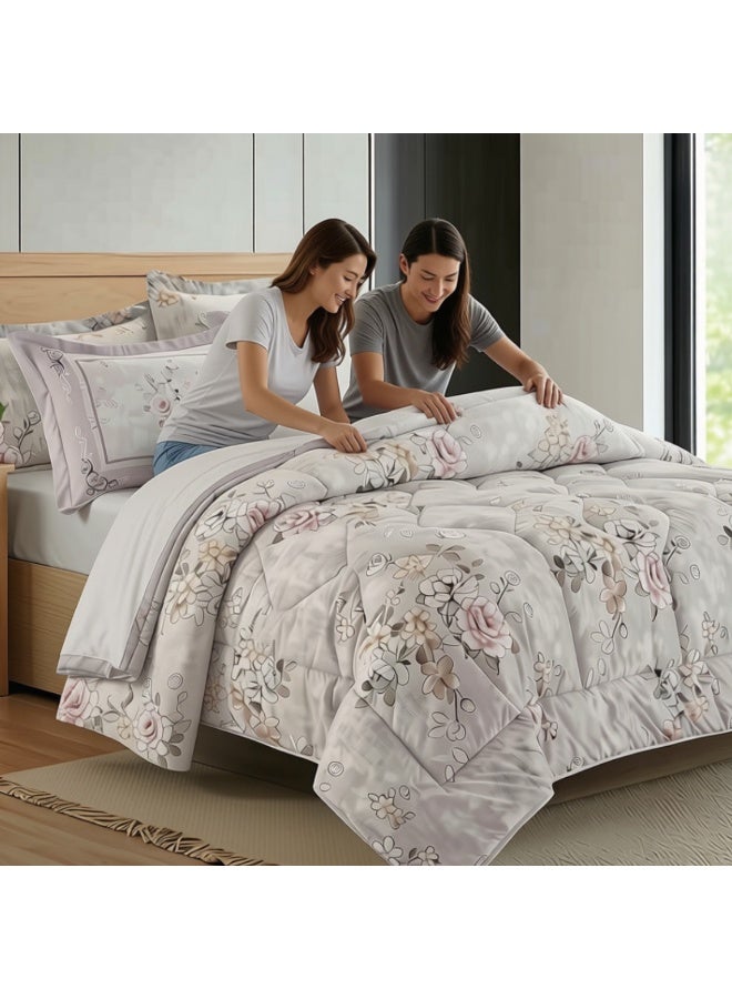 SMART HOME Luxurious Double bedspread made of 100% microfiber, reversible bed cover, double-filled duvet cover set, 8-piece sleeping set (1 filled duvet cover +1 fitted sheet +2 pillowcase +2 pillow Cover +2 Square Pillow Cover). Bedspread measures 260 x 240 cm and duvet covers measure 200x200+30 cm (colors same as the picture) - Image 4