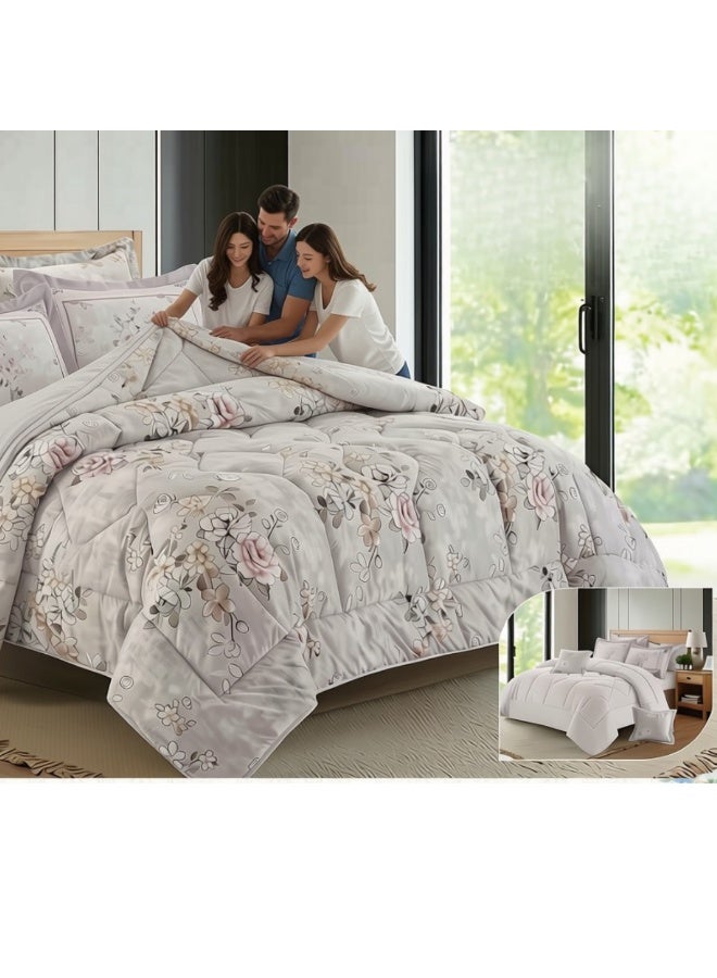 SMART HOME Luxurious Double bedspread made of 100% microfiber, reversible bed cover, double-filled duvet cover set, 8-piece sleeping set (1 filled duvet cover +1 fitted sheet +2 pillowcase +2 pillow Cover +2 Square Pillow Cover). Bedspread measures 260 x 240 cm and duvet covers measure 200x200+30 cm (colors same as the picture) - Image 3