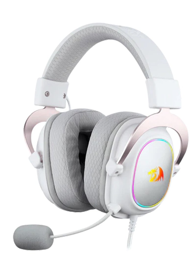 ريدراجون سماعة الألعاب H510 زيوس-X RGB البيضاء السلكية - صوت محيطي 7.1 - محركات صوت 53 مم في وسادات أذن من رغوة الذاكرة مع غطاء قماش متين - سماعة متعددة المنصات - تعمل بالطاقة عبر USB للكمبيوتر/PS4/NS - Image 1