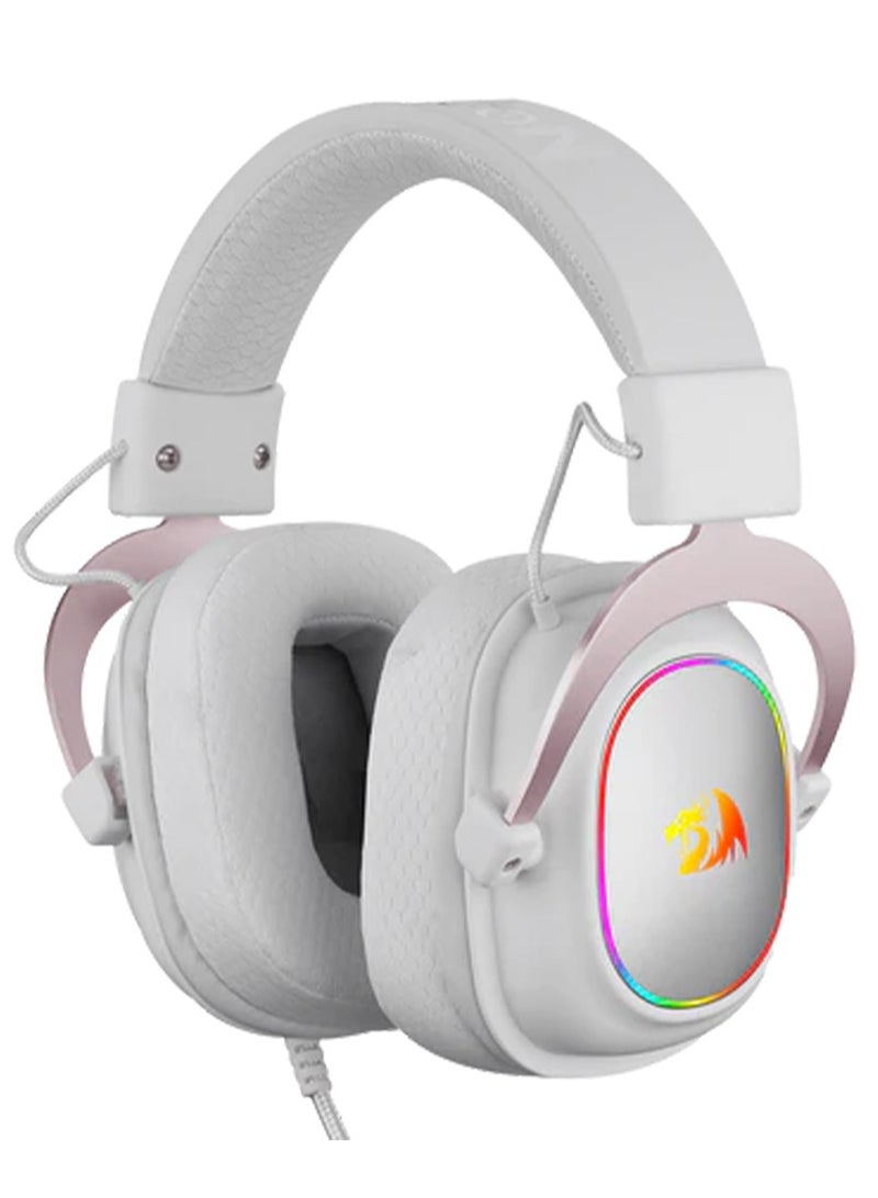ريدراجون سماعة الألعاب H510 زيوس-X RGB البيضاء السلكية - صوت محيطي 7.1 - محركات صوت 53 مم في وسادات أذن من رغوة الذاكرة مع غطاء قماش متين - سماعة متعددة المنصات - تعمل بالطاقة عبر USB للكمبيوتر/PS4/NS - Image 3