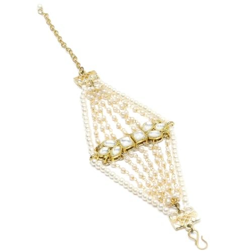 Karatcart Gold Plated Pearl Chain Kundan Bracelet for Women - Image 5