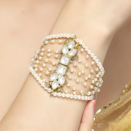 Karatcart Gold Plated Pearl Chain Kundan Bracelet for Women - Image 2