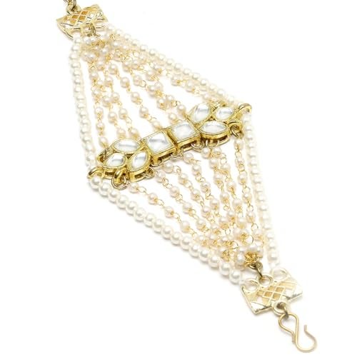 Karatcart Gold Plated Pearl Chain Kundan Bracelet for Women - Image 1