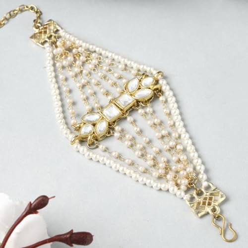 Karatcart Gold Plated Pearl Chain Kundan Bracelet for Women - Image 3